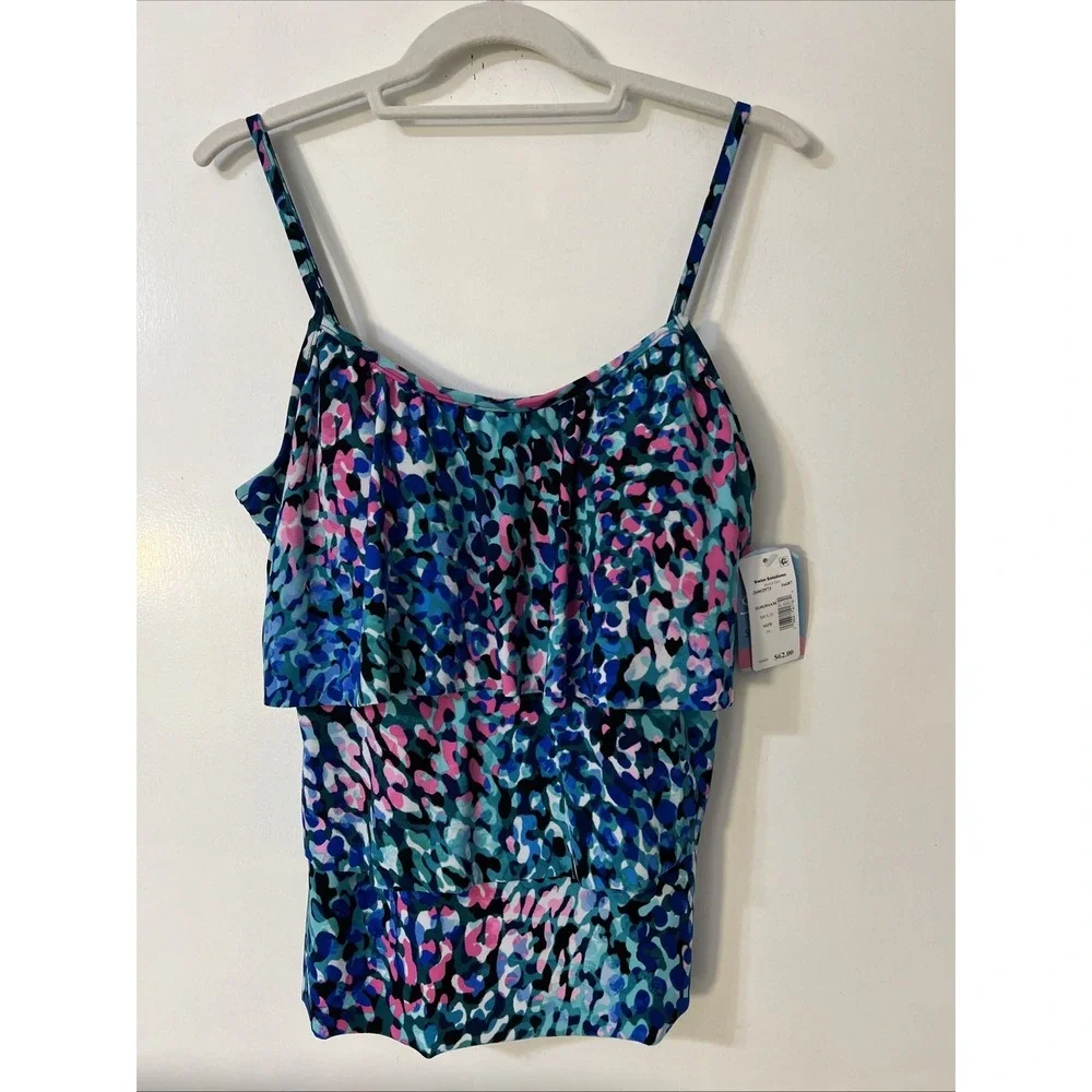 Swim‎ Solutions Watercolor wireless Tankini Top Size 16 V-Neck Swimsuit New $62 - Picture 2 of 7
